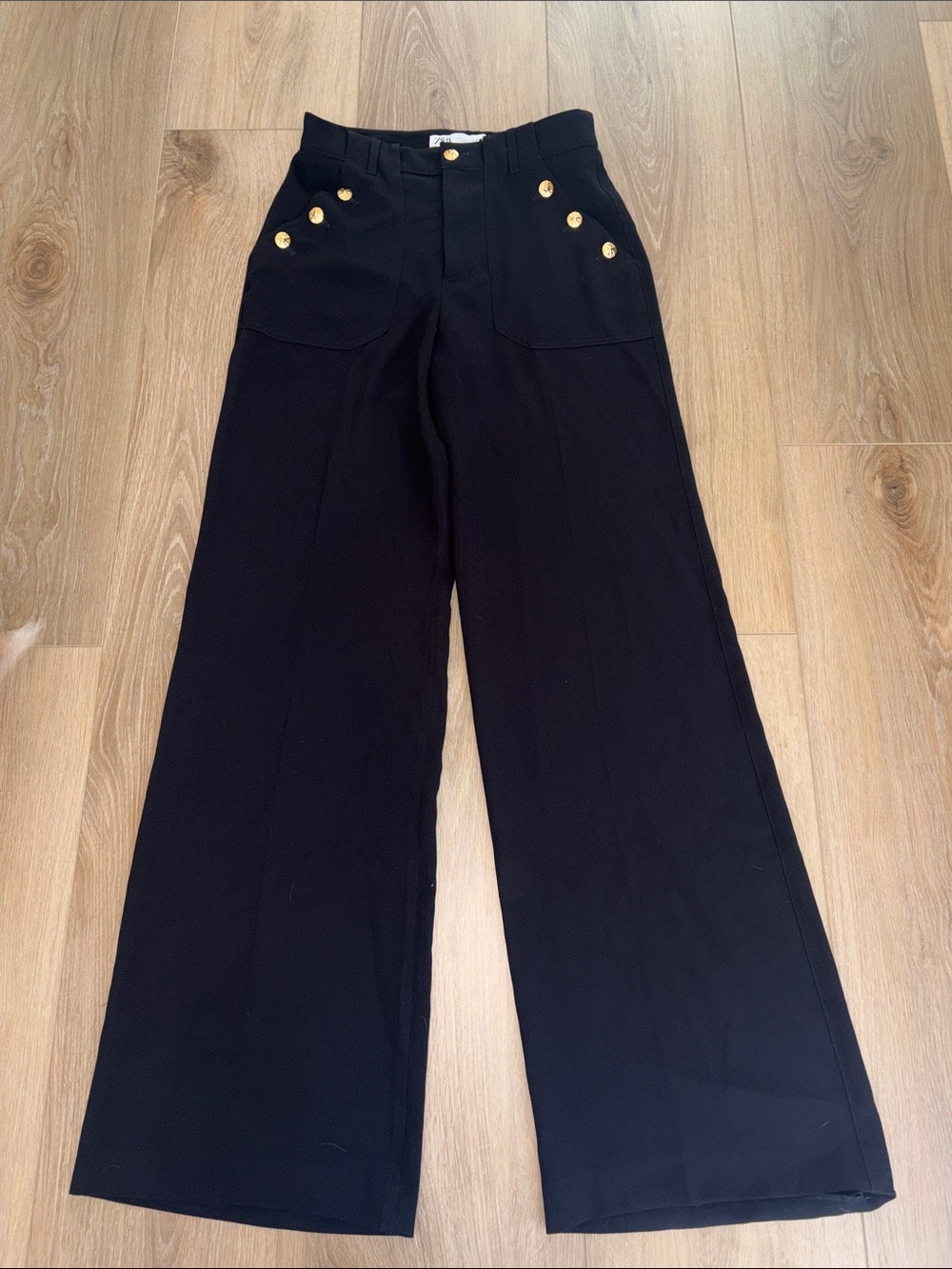 Zara Black High-Waist Trousers with Gold Buttons